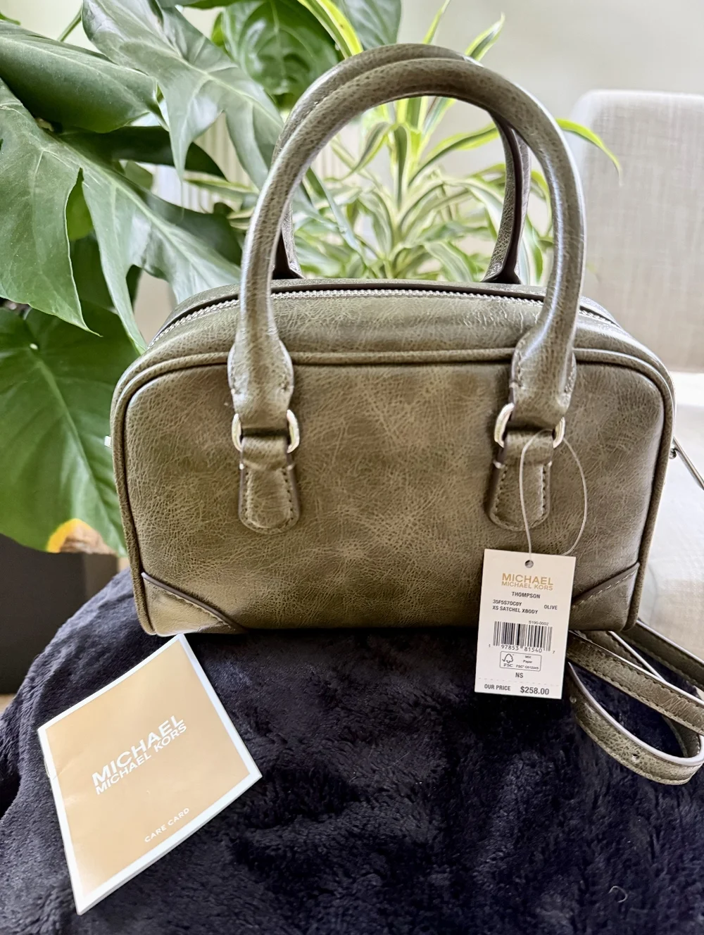 Michael Kors Olive Green Leather Satchel with MK Charm